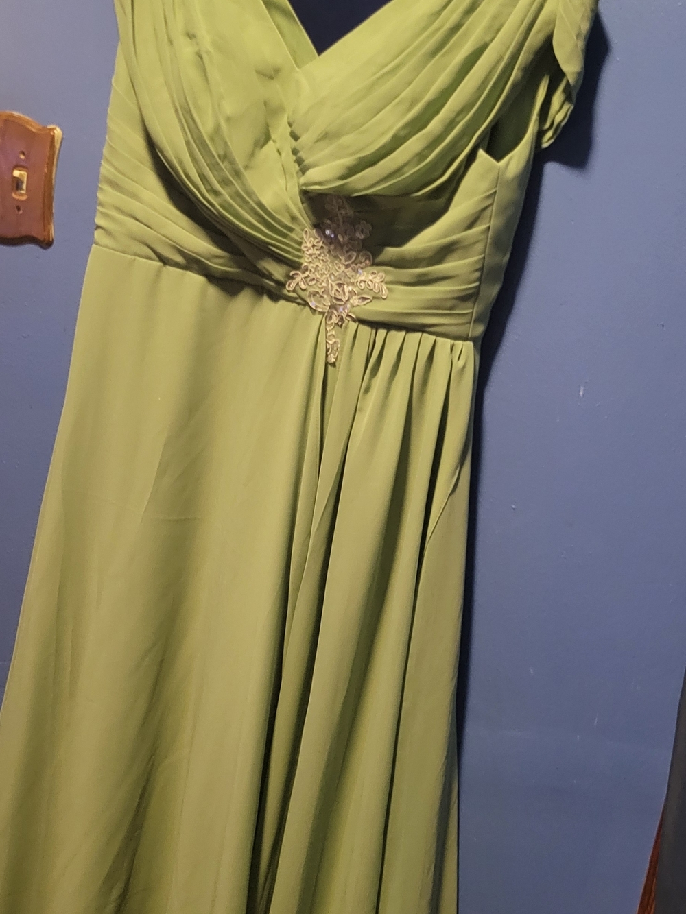 Olive Green Maxi Dress with Embellished Waist